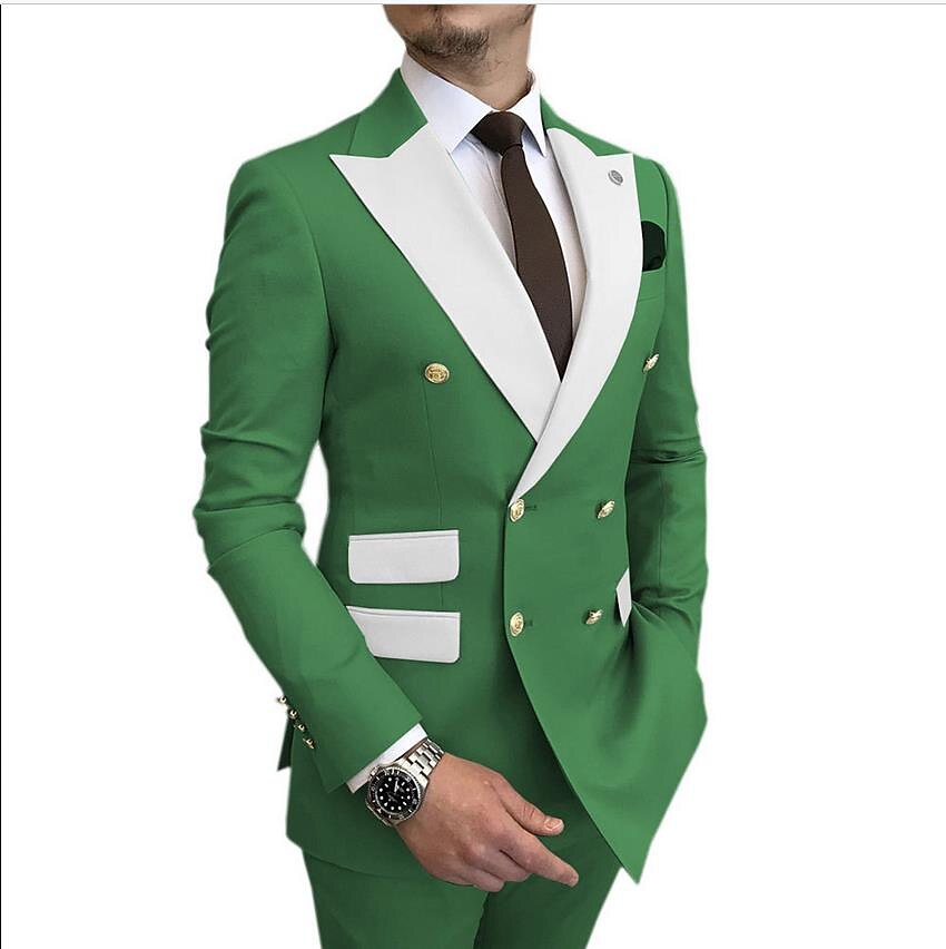 Heren Trouwen Prom Pakken Champagne Blauw Effen Kleur Standaard Fit 2 Delig Dubbel Breasted Zes-knopen 2025 - $131.99 -P3