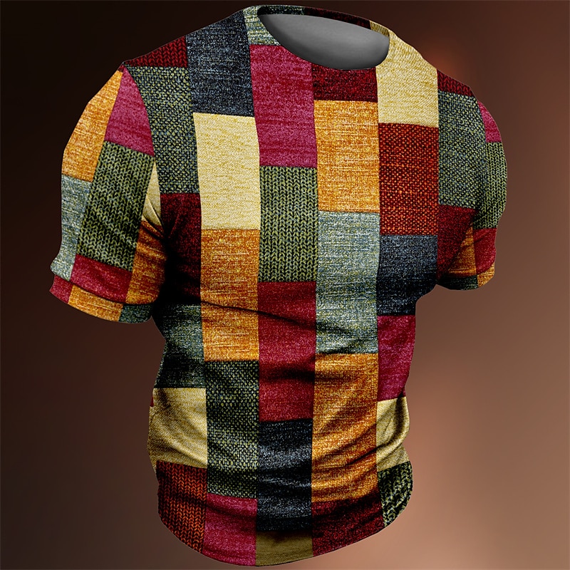 Per uomo Color Block maglietta Magliette Manica corta maglietta Stampa 3D Girocollo Camicia Vintage Di tendenza Originale Esterno Informale Giornaliero Giallo Rosso Viola Primavera estate del 2025 a $17.99 –P1