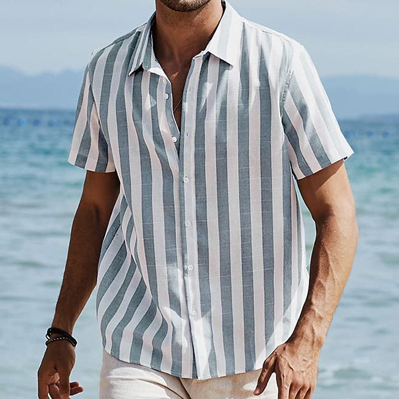 Per uomo Camicia Camicia Estiva Camicia casual Camicia da Spiaggia Camicia con Bottoni Camicie a righe Nero Rosa Verde Blu scuro Grigio Manica Corta A righe Bavero Vacanza Streetwear Stampato del 2025 a $20.99 –P9