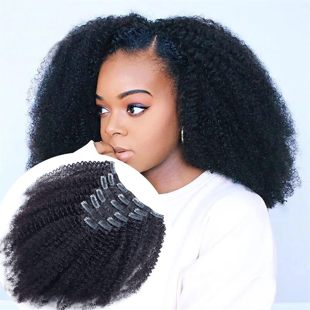 14, Afro Kinky Curly : Ms Fenda 4B 4C Afro Kinky Curly Clip In Hair  Extensions Brazilian Remy Virgin Hair Natural Color 120Gram 7Pcs/Set (14