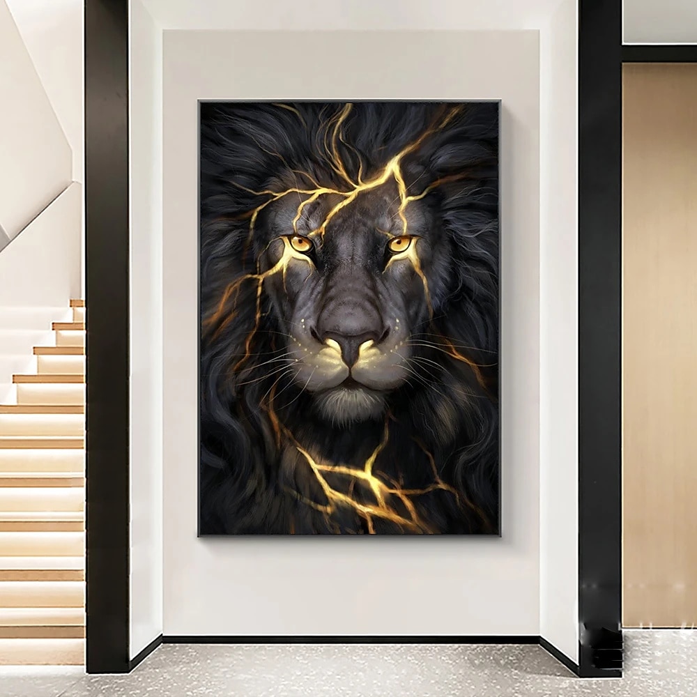 Affiches d'art mural noir et or lion clair sur toile peinture images d'animaux modernes pour salon décoration de la maison sans cadre de 2025 ? $17.49 –P2