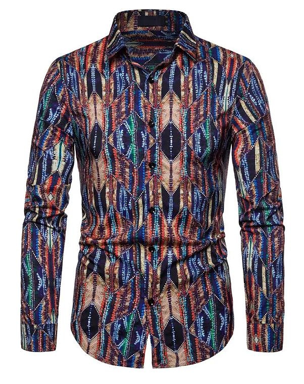Men's Optical Illusion Geometric Pattern Shirt Button Up Shirt Long Sleeve Vintage Designer Retro Outdoor Casual Holiday Fall & Winter Turndown Print Button-Down Black White Light Green Black / Red 2025 - $26.99 –P3