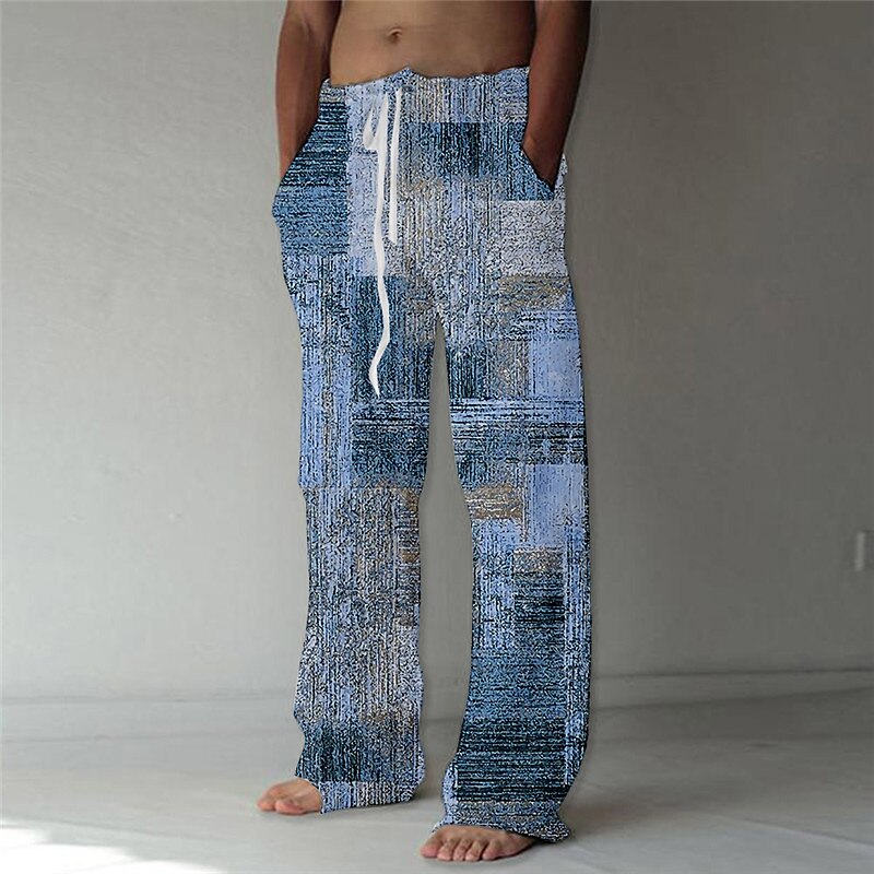 Men's Trousers Summer Pants Beach Pants Drawstring Elastic Waist Straight Leg Graphic Prints Comfort Casual Daily Holiday Cotton Blend Streetwear Hawaiian Blue Green 2025 - $27.99 –P1