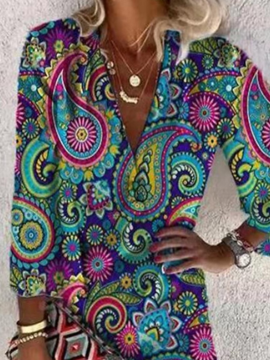 Femme Robe mi-longue Robe ethnique Robe bohème à manches longues robe boheme Robe imprimée Bohême Actif Mode Extérieur du quotidien Vacances Ample Cachemire Col V Rouge Vert Eté Printemps de 2025 ? $33.99 –P2