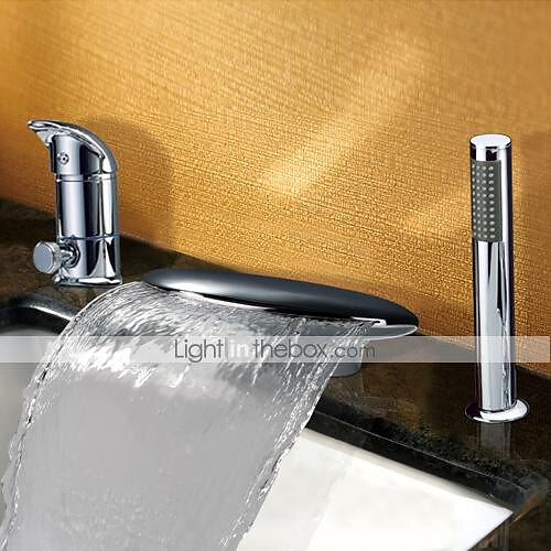 robinet de baignoire cascade monté sur le pont, robinet de salle de bain répandu baignoire robinet mélangeur de remplissage de baignoire romaine en laiton, pulvérisateur à 3 trous avec tuyau d'eau chaude froide de 2025 ? $170.99 –P3