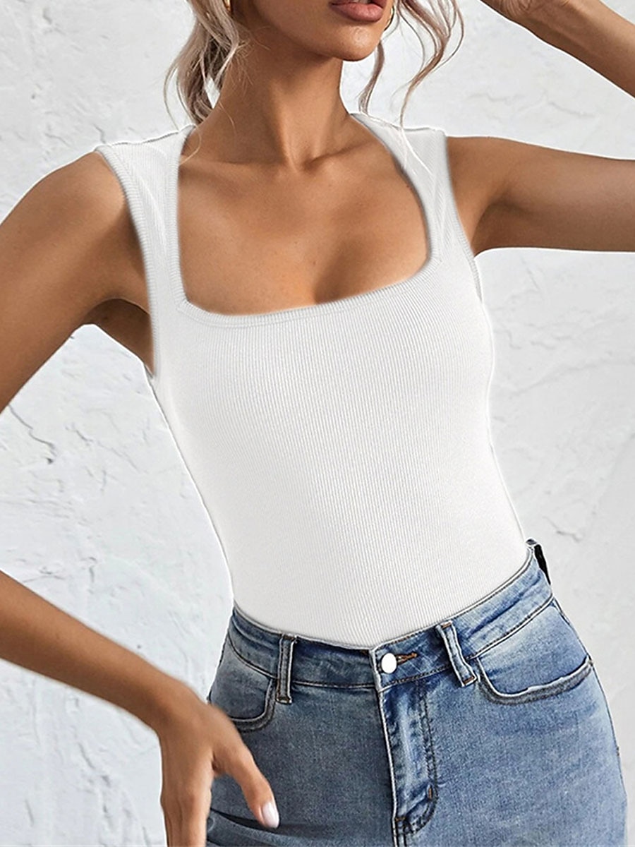 Women's Sweater Vest U Neck Ribbed Knit Polyester Cold Shoulder Summer Spring Outdoor Daily Going out Stylish Sexy Soft Sleeveless Solid Color Black White Khaki S M L 2023 - US $18.49 –P14