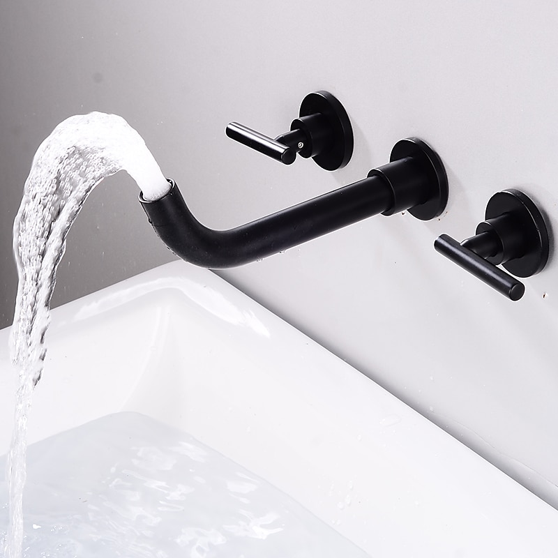 Robinet mitigeur d'évier de salle de bain fixé au mur, robinets en laiton baxin à 2 poignées et 3 trous, robinet de lavabo à valve brute de 2025 ? $105.99 –P2
