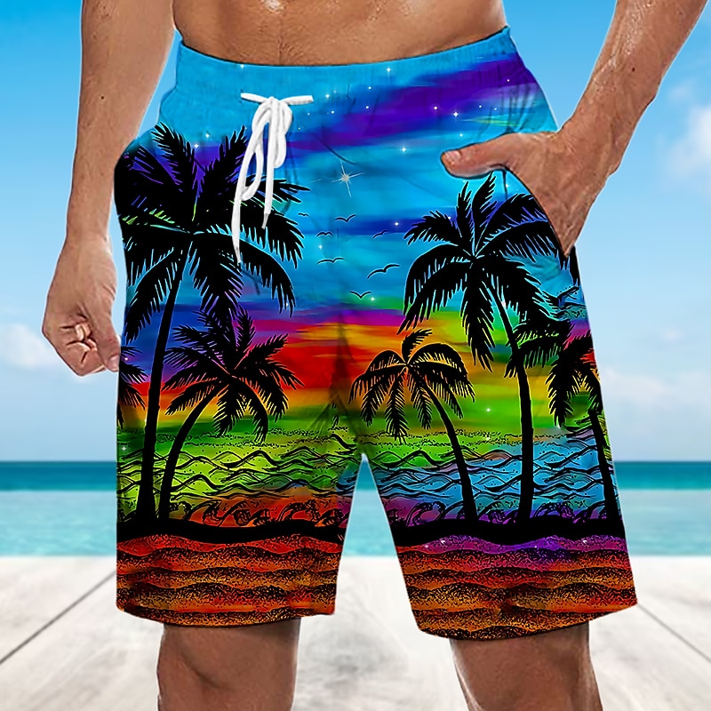 Férfi Kókuszfa Naplemente Deszkás short Úszónadrágok Közepes csípő Hawaii Boho Szabadság Tengerpart Zsinór hálós béléssel Rugalmas derék Tervező Ruházat 2025 - $19.99 –P8