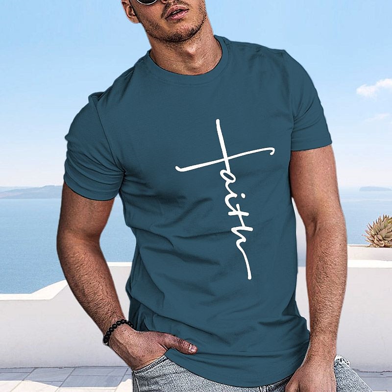 Men's Graphic Prints Cross Faith T Shirt Graphic Tee Cotton Short Sleeves Graphic Shirt Black White Pink Comfortable Tee Vacation Street Fashion Designer Clothing 2025 - $15.99 –P4