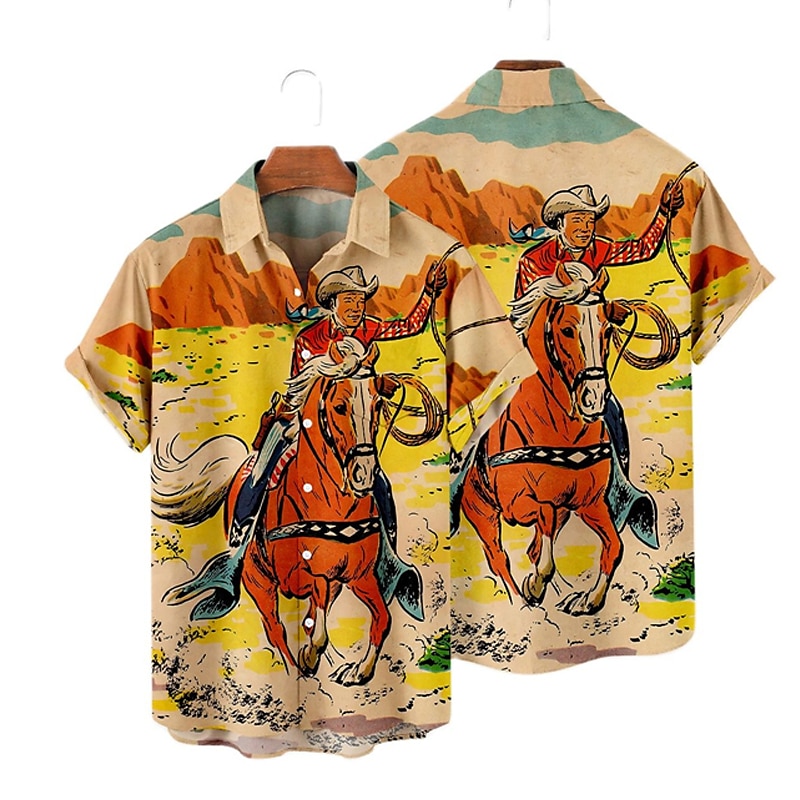 Derby Kentucky Męskie Zabytkowe Kowboj Koszula Koszula hawajska Koszula Aloha Krótkie rękawy Koszula Wieczorne Zabytkowe Moda Moda miejska Ulica Codzienny Hawajskie Żółty Czerwony Niebieski S M L 2025 - $24.99 –P7