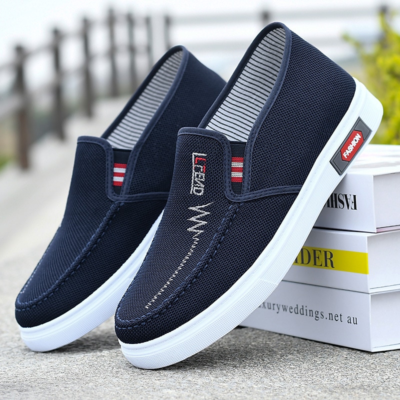 Men's Casual Blue Canvas Slip-On Sneakers with White Rubber Sole for Comfortable Everyday Wear 2025 - $26.99 –P1