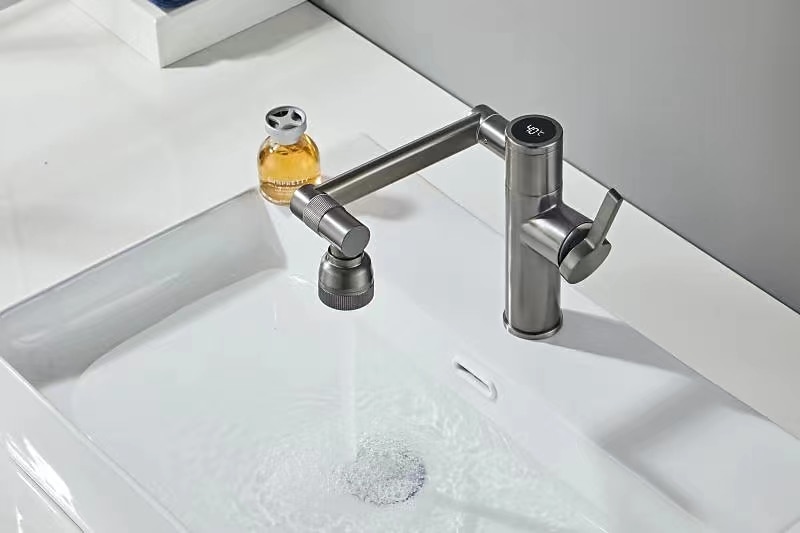 Foldable Bathroom Sink Mixer Faucet LED Displayer, Vintage 360 Swivel Spout Rotatable Wash Basin Tap, Brass Retro Single Handle One Hole with Cold and Hot Water Hose 2025 - $137.99 –P6