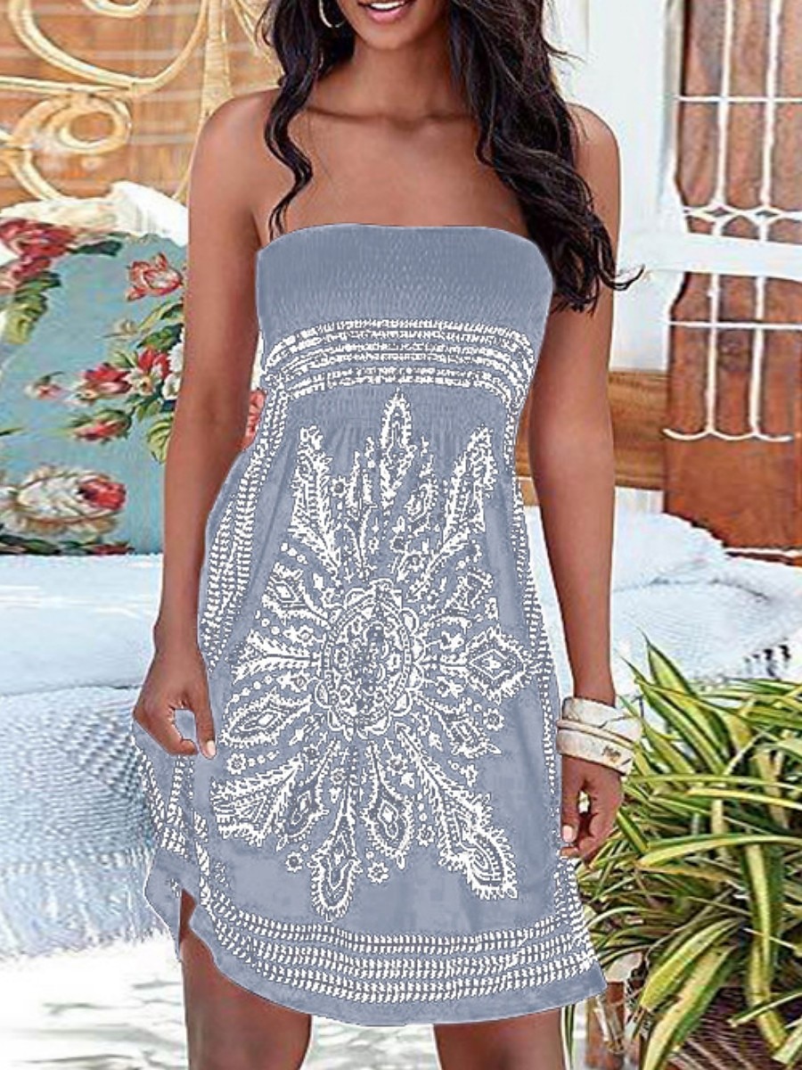 Dame Strandkjole Resort Wear Strandklær Mini kjole Trykt mønster Varmt Elegant Grafisk Stroppeløs Ermeløs Standard passform Daglig Ut på byen Flerfarget Svart 2023 Sommer Vår S M L XL 2025 - $24.99 –P7