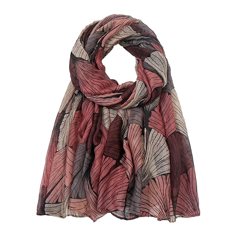 retro növénymintás sálak női ginkgo levél nyomdai kendő és pakolások laday foulard virág hidzsáb hosszú stílusú sál 2025 - $21.99 –P6