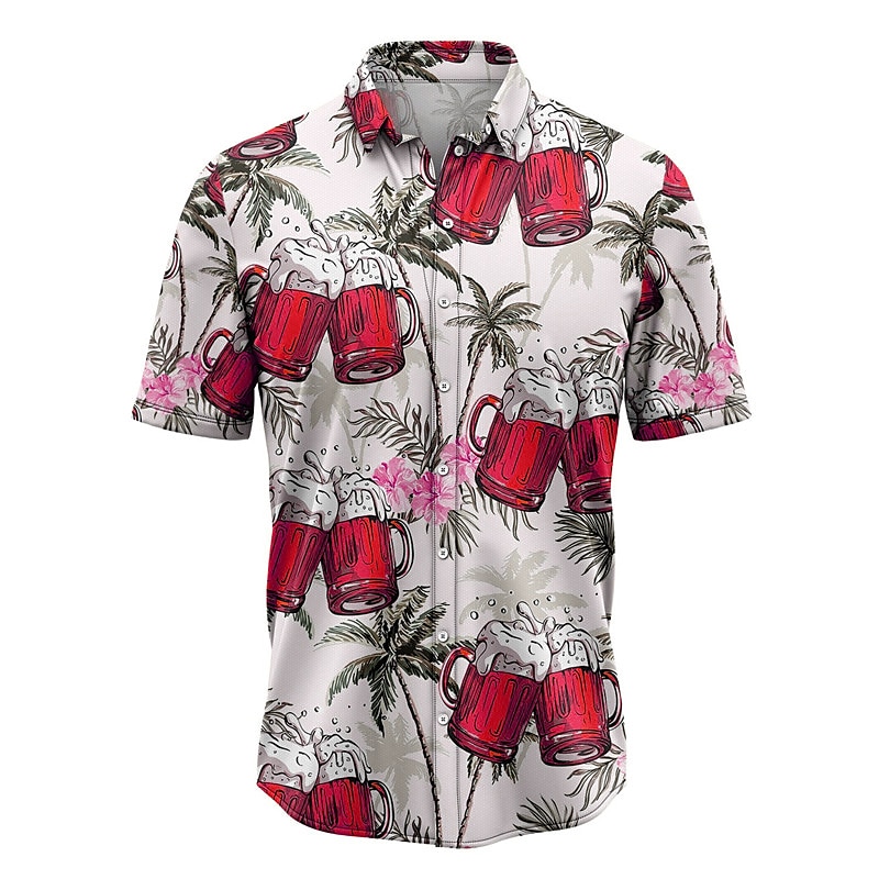 Herre Grafiske trykk Øl Blader Skjorte Hawaii skjorte Aloha skjorte Kortermet Tropisk Mote Hawaiisk Gate Avslappet Hawaiisk Sommer Vår Aftæpning Trykt mønster Knapp ned Gul Rosa Militærgrønn Navybl 2025 - $24.99 –P6