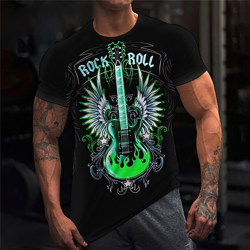 Music Festival Men's Graphic Guitar Musical Instrument T Shirt Tee Short Sleeve T shirt 3D Print Crew Neck Shirt Vintage Fashion Designer Outdoor Casual Daily Red Blue Green Spring & Summer Clothing 2025 - $17.99 –P2