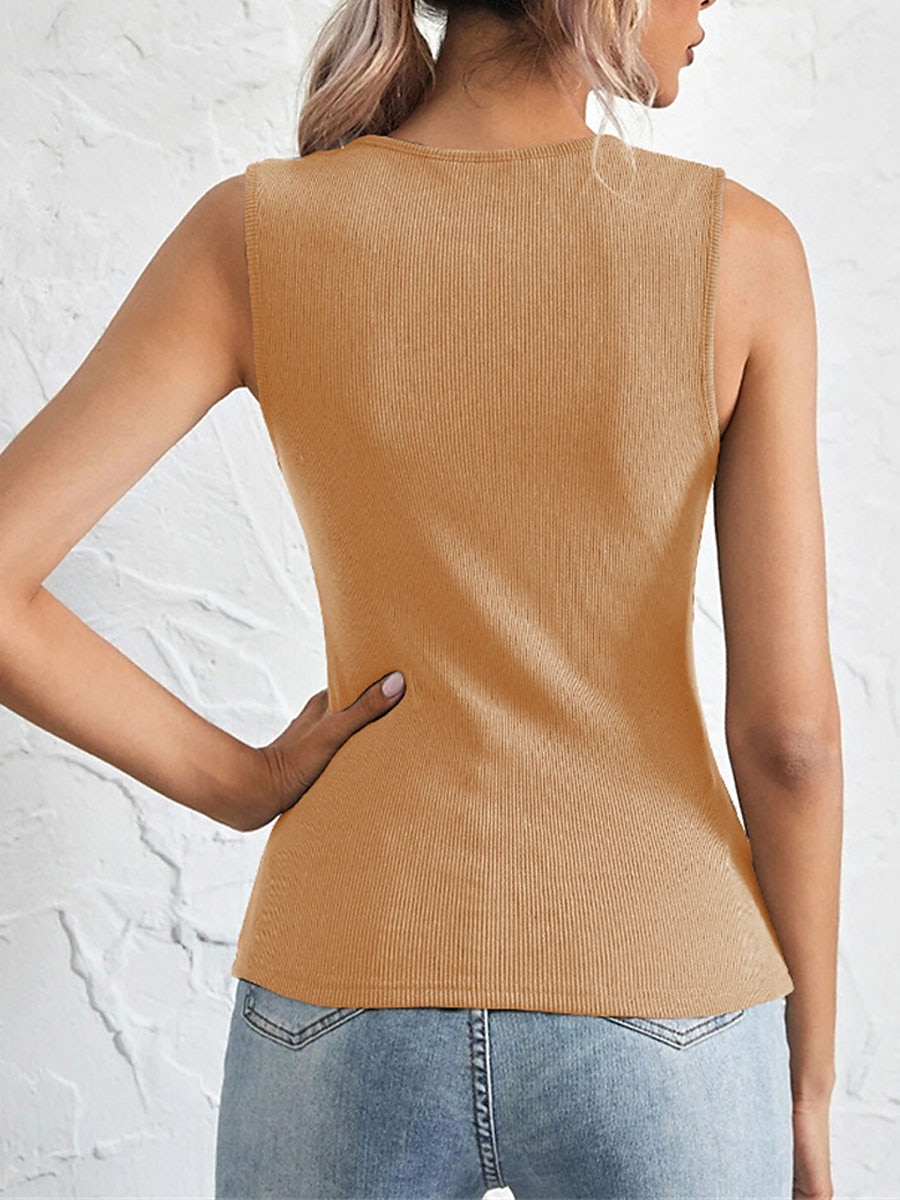 Women's Sweater Vest U Neck Ribbed Knit Polyester Cold Shoulder Summer Spring Outdoor Daily Going out Stylish Sexy Soft Sleeveless Solid Color Black White Khaki S M L 2023 - US $18.49 –P6