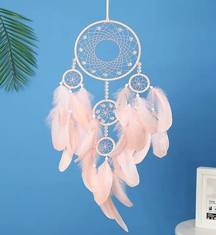Dream Catcher Handmade Gift  with 5 Circles Feather Bead Flower Wall Hanging Decor Art Boho Style 16*70cm 2025 - $15.99 –P12