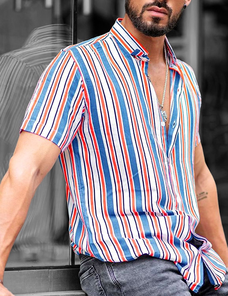 Per uomo Camicia Camicia Estiva Camicia casual Camicia con Bottoni Camicie a righe Rosa Manica Corta A righe Collo ripiegato Vacanza Quotidiano Stampato Abbigliamento Cotone Misto Cotone Moda Casual del 2025 a $21.99 –P2