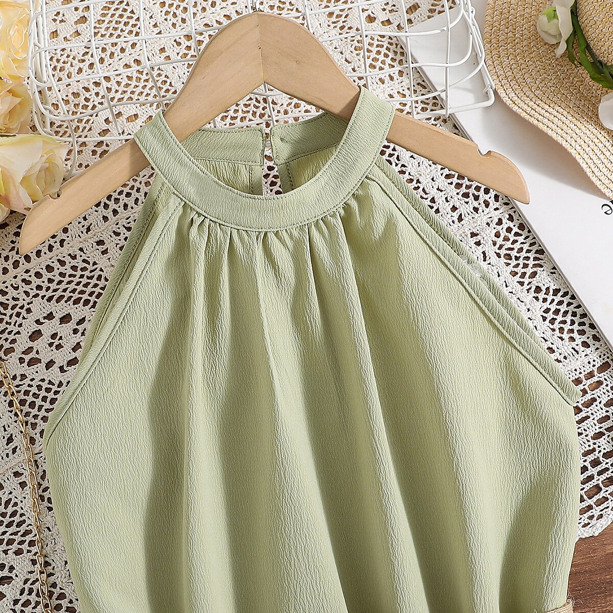 Kids Girls' Dress Solid Color Halter Neck Dress Above Knee Dress School Halter Off Shoulder Sleeveless Fashion Dress 7-13 Years Summer Light Green 2025 - $22.99 –P9