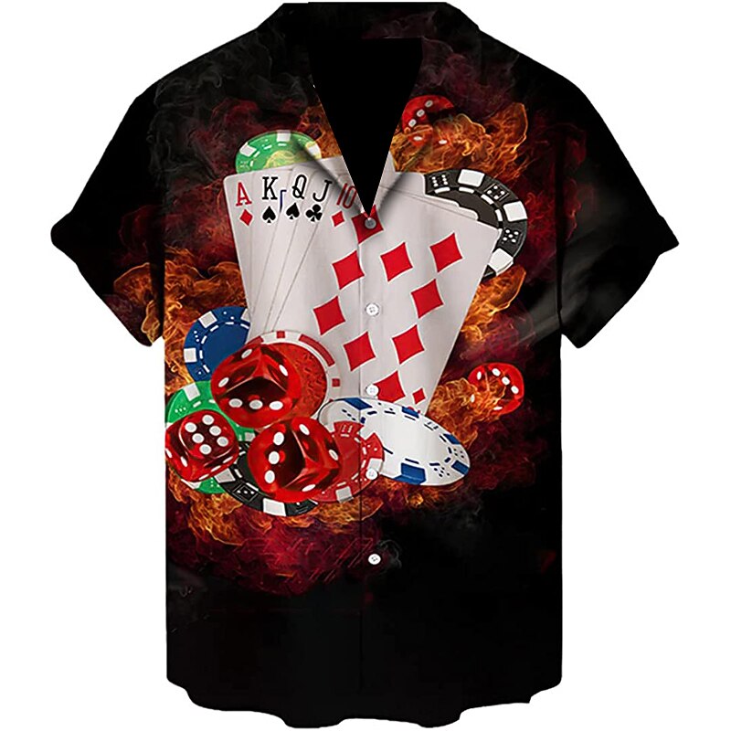 Voor heren Poker Overhemd Overhemd met knopen Korte mouw Modieus Ontwerper Casual Casual Dagelijks Strand Lente zomer Strijkijzer 3D Button-omlaag Zwart Geel Rood Paars Bruin 2026 - $25.99 –P4