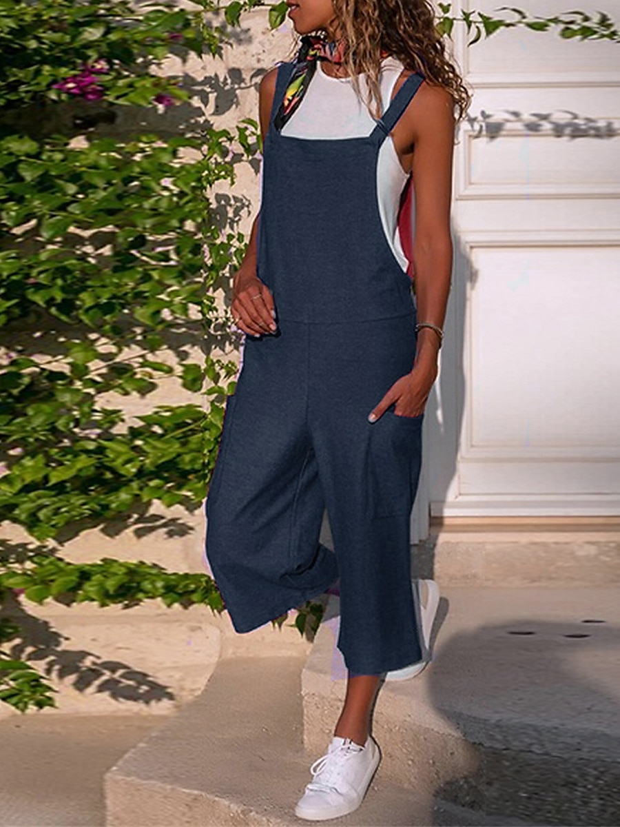 Damen Normal Latzhose Strassenmode Feste Farbe Gurt U-Ausschnitt Tasche Urlaub Täglich Regular Fit Schwarz Wein Armeegrün Sommer 2025 - $21.99 –P5