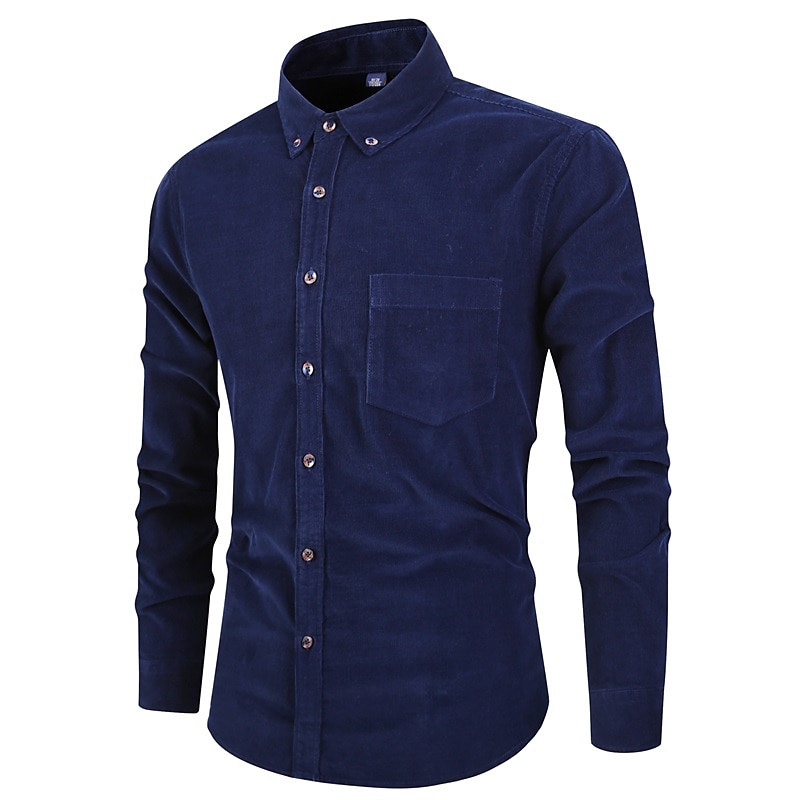Miesten Rento paita Vakosamettipaita Button Up paita Tavallinen Loma Arki-asut Tumman ruskea Laivaston sininen Kahvi Pitkähihainen Nelikulmainen kaula-aukko Kesä Vaatetus Tasku 2025 - $17.99 –P5