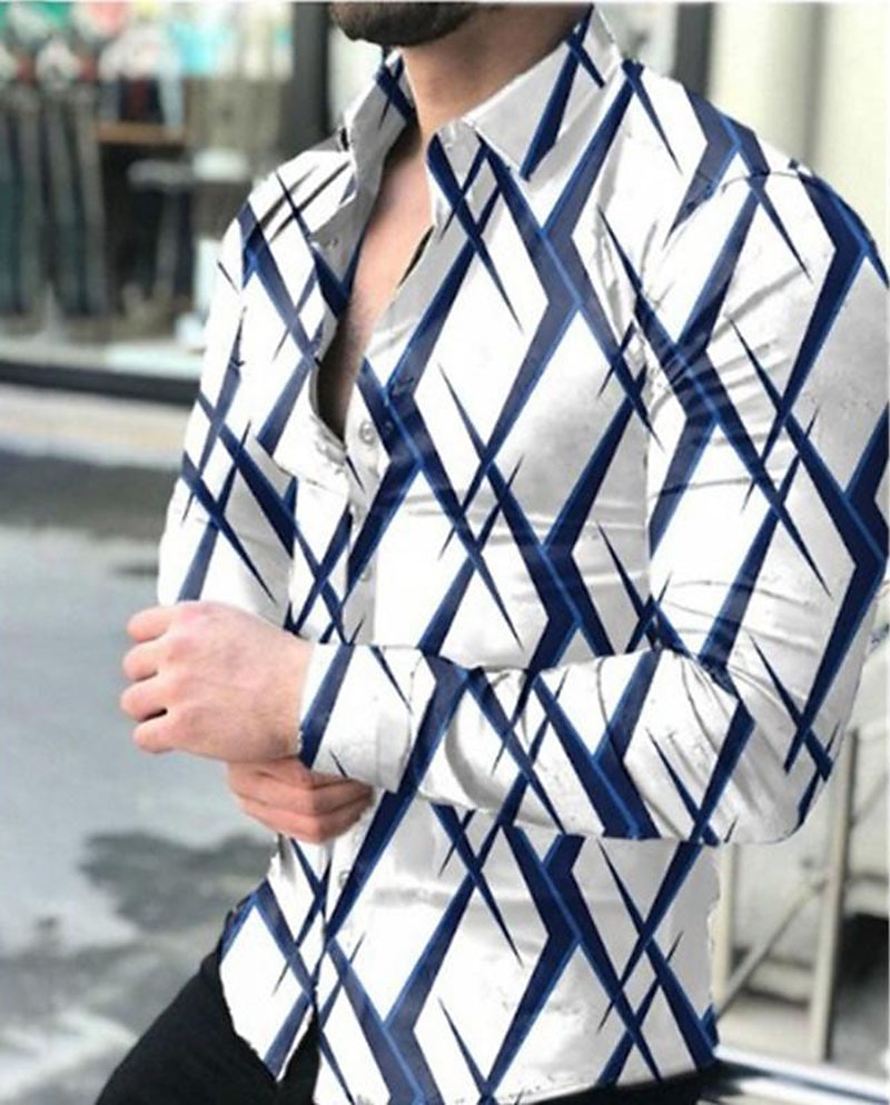 Bărbați Geometrie Cămașă Manșon Lung Modă Șic Stradă Designer În aer liber Casual Zilnic Toamna iarna Răsfrânt Imprimeu Buton în jos Alb Bleumarin Albastru piscină Mov Auriu 2025 - $26.99 –P4