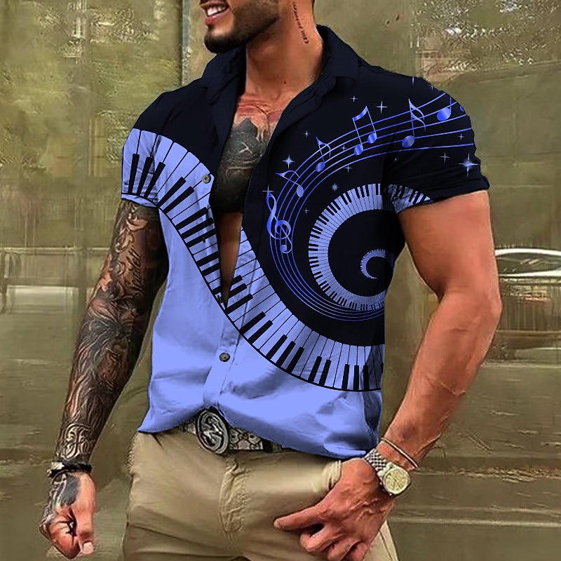 Herren Boardmasters Musik Pano Keys Hemd Knopfhemd Kurzarm Mode Streetwear Designer Lässig Täglich Wochenende Sommer Frühling Umlegekragen Druck Button-Down Aprikose Weiß Purpur Grün 2025 - $22.99 –P2