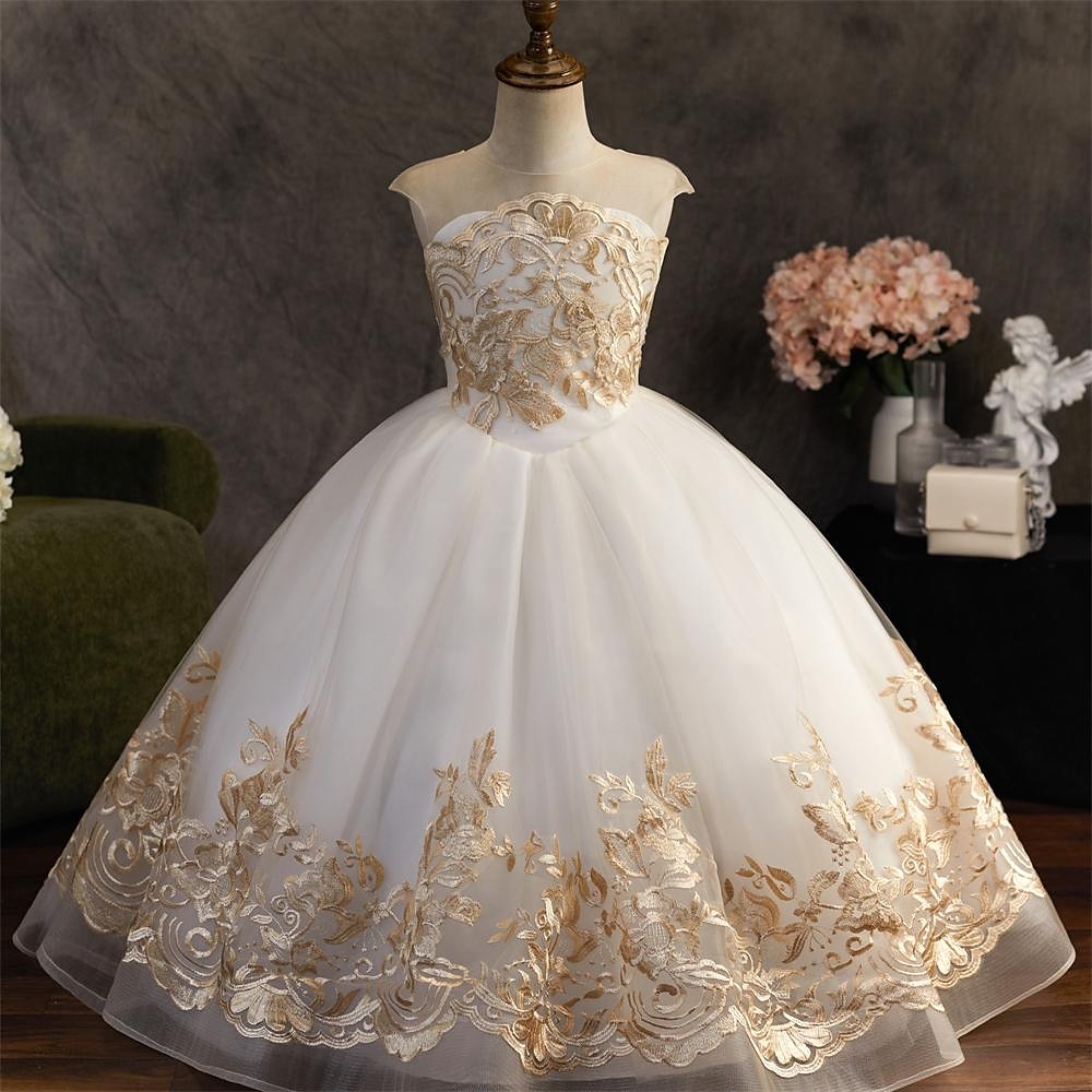 kinderkleidung Mädchen Blumenmädchen Kleid Kleid Blumen Einfarbig Ärmellos Hochzeit Party Geburtstag Spitze Rüschen Gitter Kuschelig Prinzessin Polyester Maxi A Linie Kleid Tüll-Kleid Sommer Herbst 2025 - $91.99 –P5