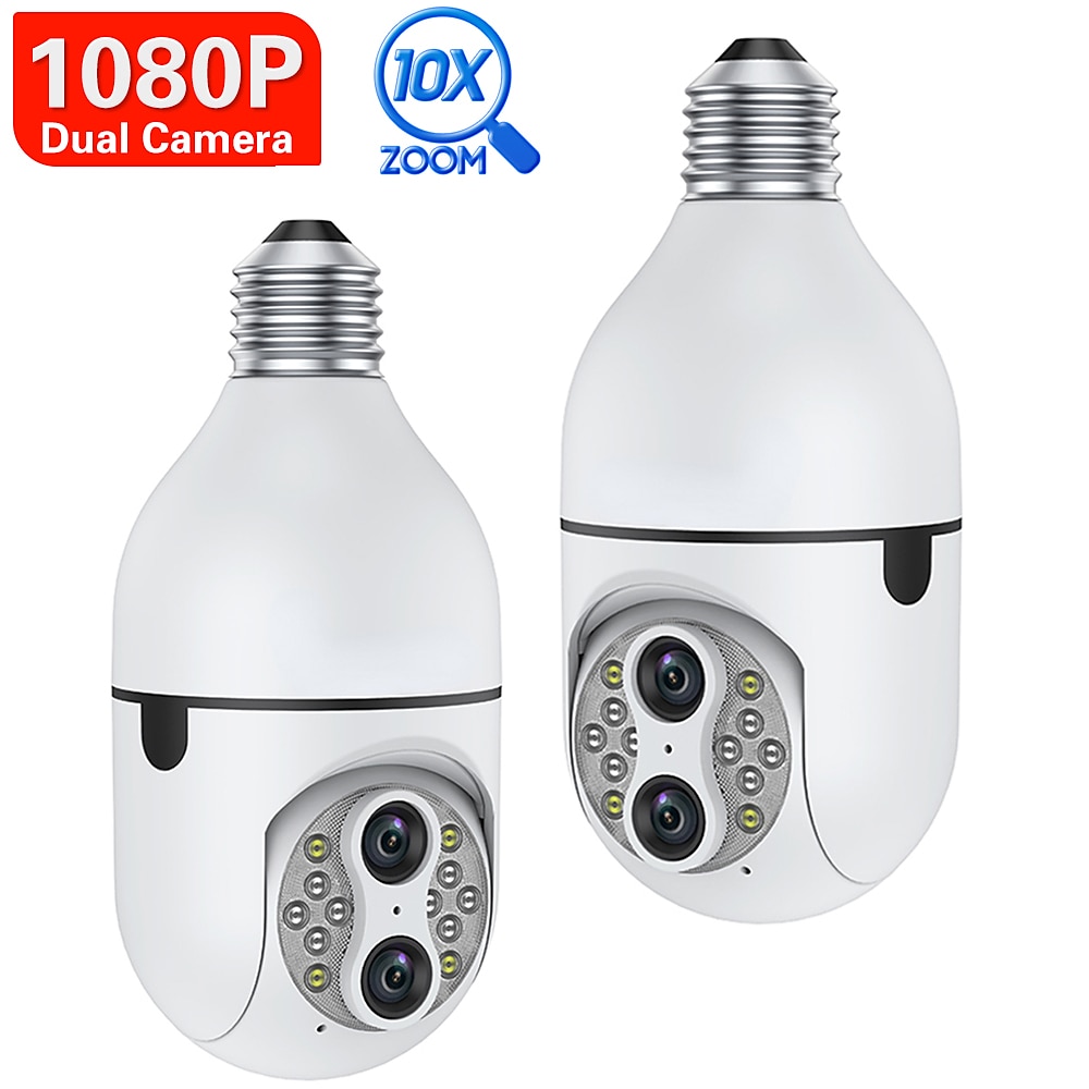 Upgraded Dual Lens 10XHybrid Zoom Light Bulb Security Camera WIFI 360 Auto Tracking Security Camera Color Night Vision Siren& Light Alarm PTZ IP Camera For Home Security 2025 - $52.99 –P14