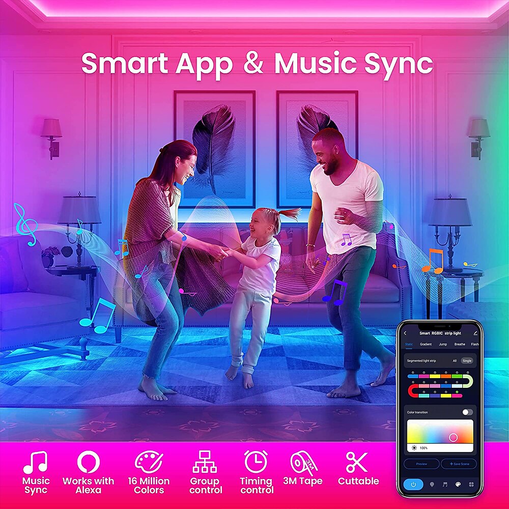 RGBIC LED Strip Compatible with Alexa Google Home Color Changing LED Light Music Sync TUYA WiFi for Bedroom Ceiling Playroom Shustar 2025 - $35.99 –P6