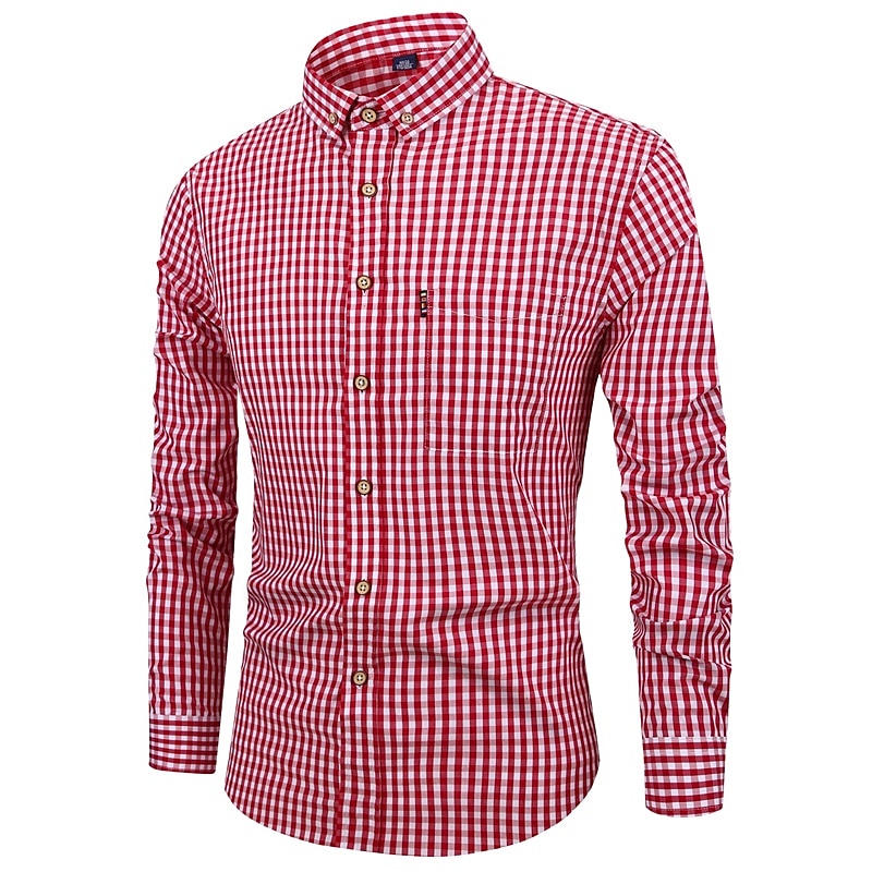 Men's Casual Shirt Button Up Shirt Checked Shirts Black Red Deep Blue Light Blue Long Sleeve Plaid Square Neck Vacation Daily Wear Button-Down Clothing Apparel Cotton Fashion Leisure Hawaiian 2025 - $31.99 –P7