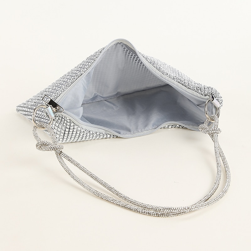 женская сумка через плечо из серебряного страза – блестящая сумка-хобо с узлом на ремне для вечеринок, свадеб и ночных выходов 2025 - $29.99 –P1
