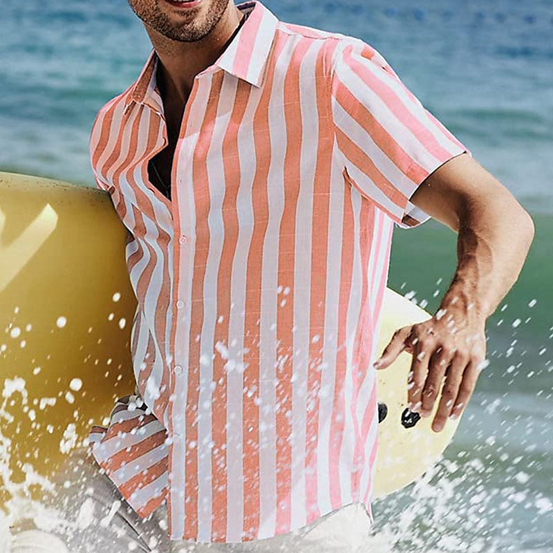 Per uomo Camicia Camicia Estiva Camicia casual Camicia da Spiaggia Camicia con Bottoni Camicie a righe Nero Rosa Verde Blu scuro Grigio Manica Corta A righe Bavero Vacanza Streetwear Stampato del 2025 a $20.99 –P17