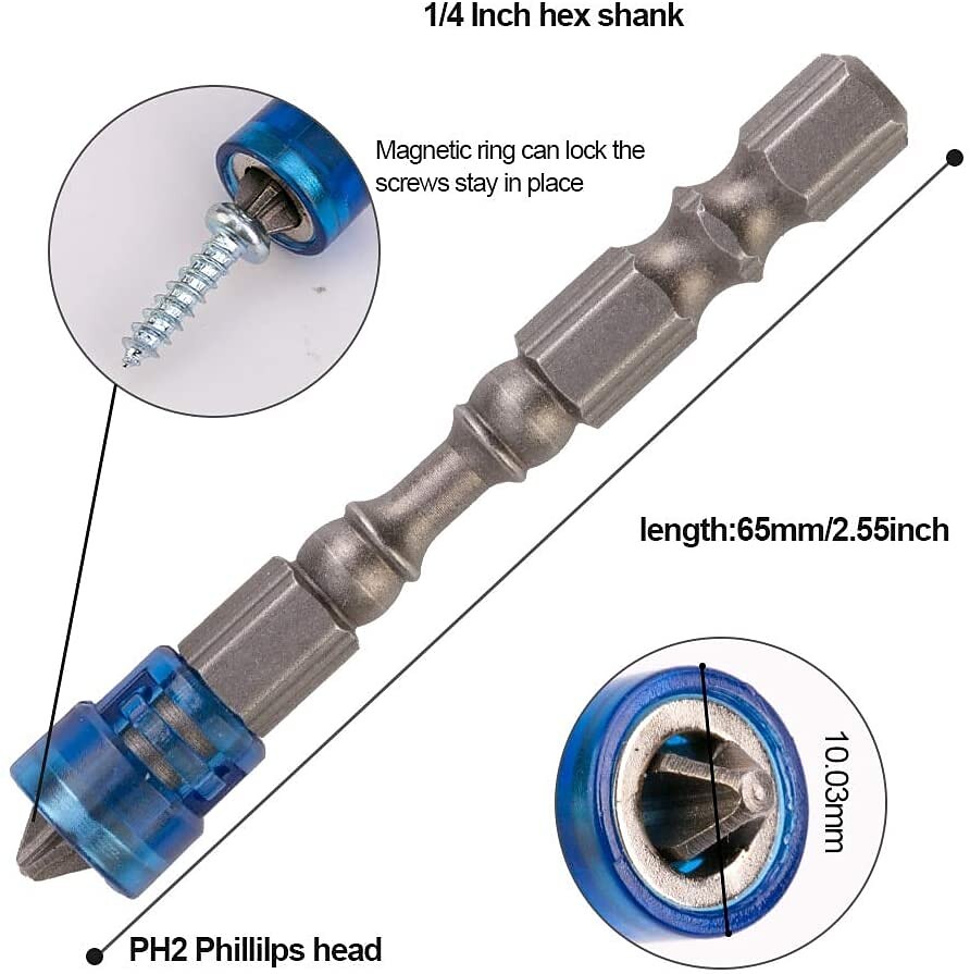 5PCS 65mm Anti-Slip Electric Magnetic Nut Driver Set 1/4 Inch Hex Shank S2 PH2 Magnetic Phillips Cross Screw Screwdriver Bits Set Electric Power Driver Bit Set Gift for Machinist 2025 - $8.99 –P3