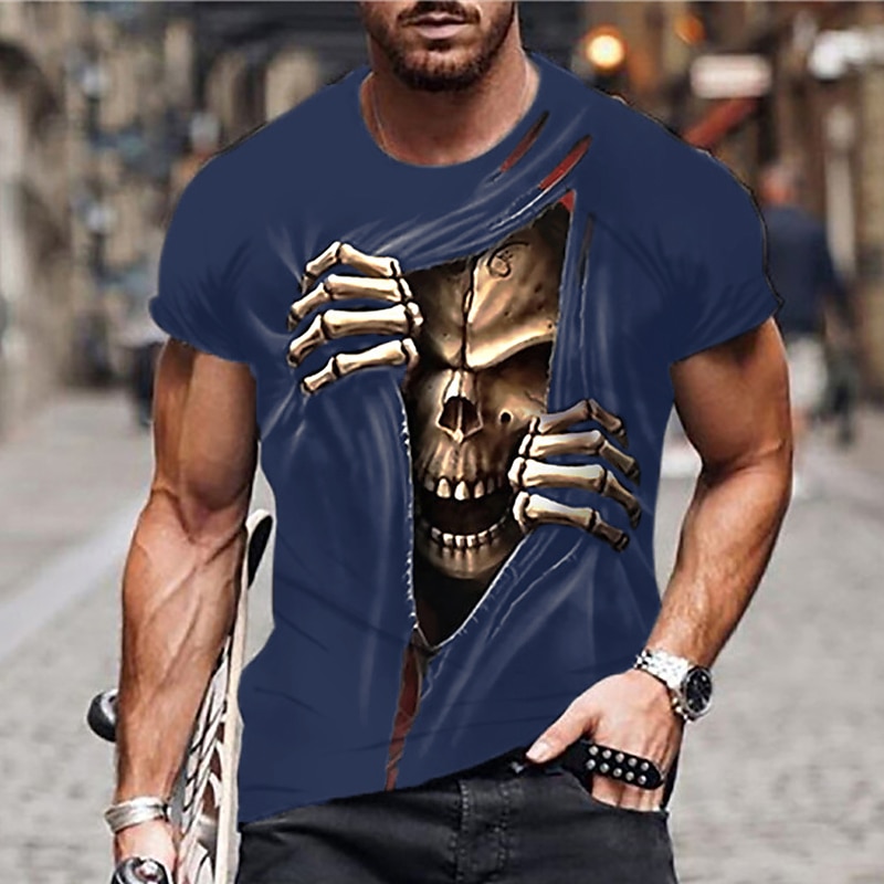 Men's Unisex Skull Graphic Prints T shirt Halloween Shirt Funny T Shirts Short Sleeve T shirt 3D Print Crew Neck Shirt Designer Casual Big and Tall Daily Holiday Black Blue Green Summer Clothing 2025 - $17.99 –P8