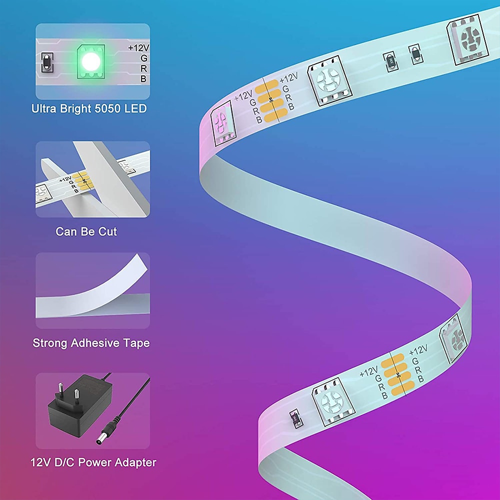 RGBIC LED Strip Compatible with Alexa Google Home Color Changing LED Light Music Sync TUYA WiFi for Bedroom Ceiling Playroom Shustar 2025 - $35.99 –P10