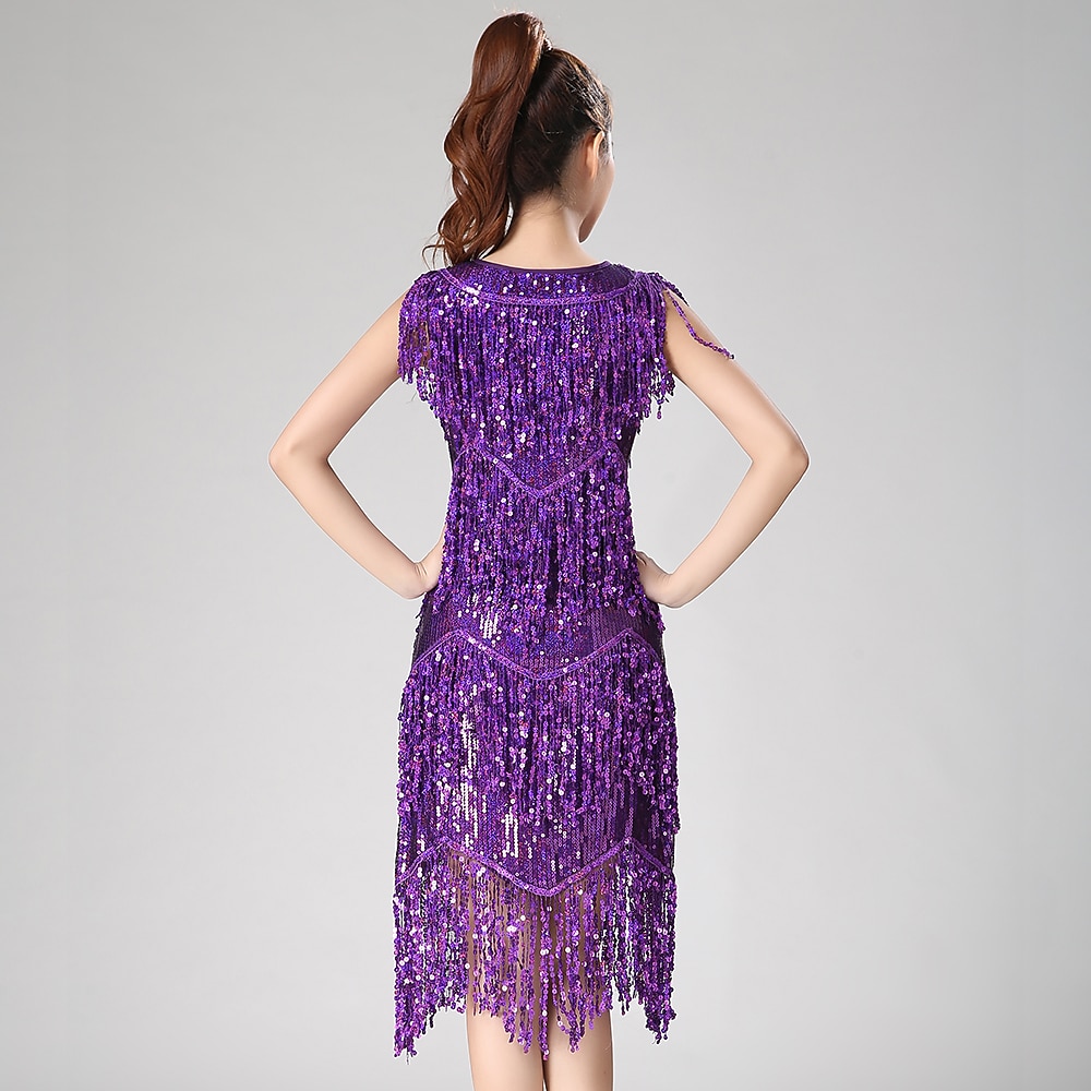Trajes de dança de dança latina vestido franjas borla ruching cor pura desempenho feminino vestido de festa treinamento sem mangas alta poliéster de 2026 por $47.99 –P6
