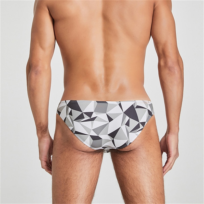 Men's 1 PC Briefs Print Spandex Polester / Cotton Blend Washable Comfortable Geometric Graphic Prints Low Rise Black Red 2025 - $8.99 –P6