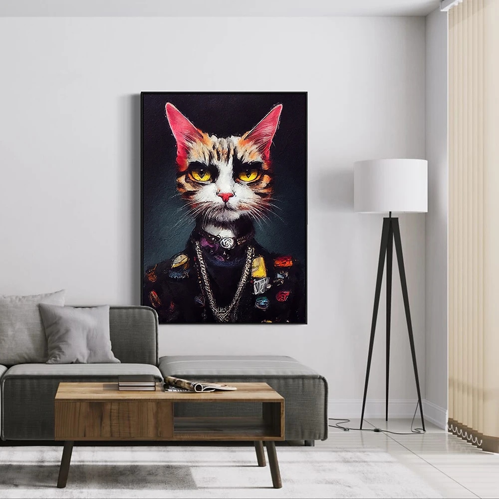 1st punkrock kattporträtt oljemålning väggkonst original konsttryck felino anmail mpressionist heminredning djurhus husdjursdekor 2025 - $18.49 –P2