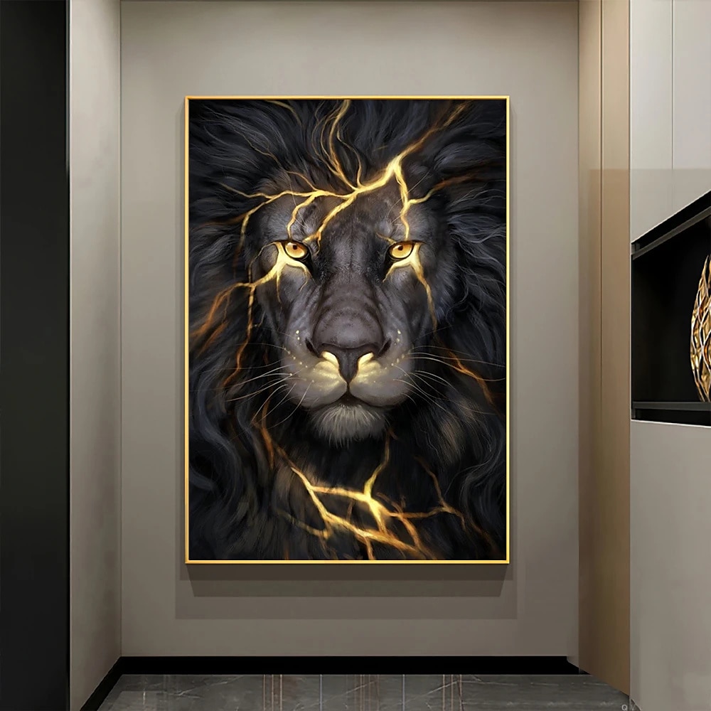 Affiches d'art mural noir et or lion clair sur toile peinture images d'animaux modernes pour salon décoration de la maison sans cadre de 2025 ? $17.49 –P3
