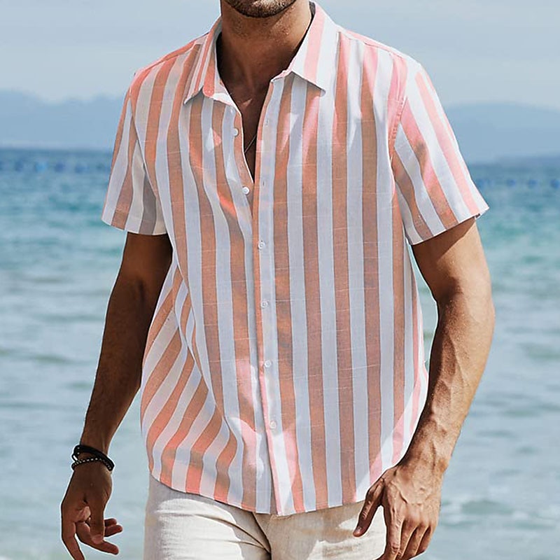 Per uomo Camicia Camicia Estiva Camicia casual Camicia da Spiaggia Camicia con Bottoni Camicie a righe Nero Rosa Verde Blu scuro Grigio Manica Corta A righe Bavero Vacanza Streetwear Stampato del 2025 a $20.99 –P16