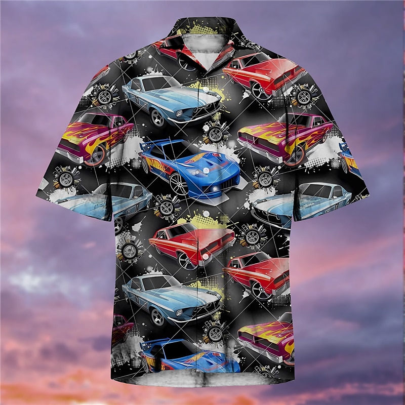 Men's Car Shirt Summer Hawaiian Shirt Aloha Shirt Short Sleeves Shirt Turndown Tropical Fashion Streetwear Street Casual Daily Black Yellow S M L 2025 - $22.99 –P1