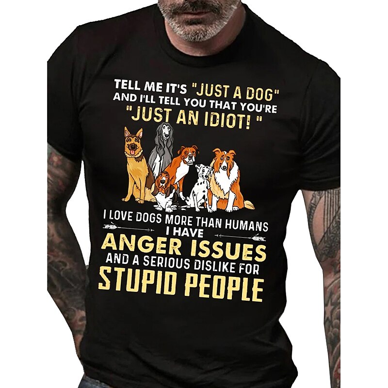 Men's Animal Dog Letter Graphic Prints T Shirt Graphic Tee Cotton Short Sleeves Graphic Shirt Wine Black Red Comfortable Tee Vacation Street Fashion Designer Clothing 2025 - $15.99 –P1