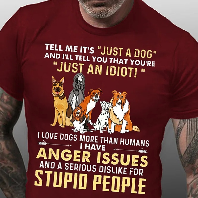 Men's Animal Dog Letter Graphic Prints T Shirt Graphic Tee Cotton Short Sleeves Graphic Shirt Wine Black Red Comfortable Tee Vacation Street Fashion Designer Clothing 2025 - $15.99 –P3