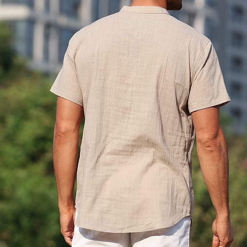 Men's Cotton Linen Shirt Chinese Collar Shirt Mandarin Collar Shirt Summer Shirt Casual Shirt Beach Shirt Stripe Vacation Casual Black White Light Blue Short Sleeve Grandad Collar Summer Clothing 2025 - $21.99 –P8