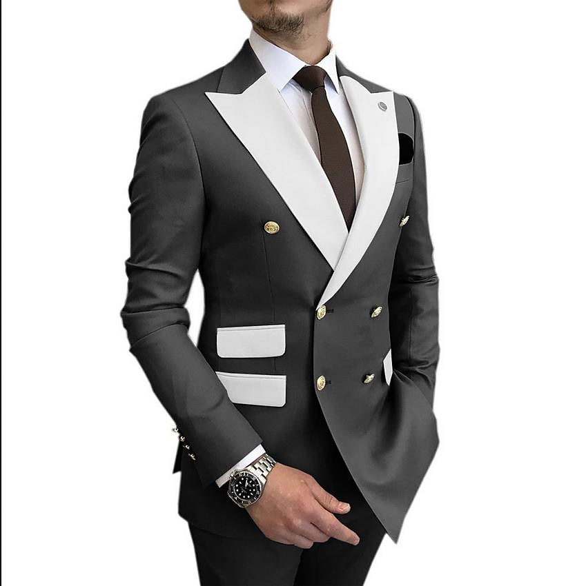 Heren Trouwen Prom Pakken Champagne Blauw Effen Kleur Standaard Fit 2 Delig Dubbel Breasted Zes-knopen 2025 - $131.99 -P1