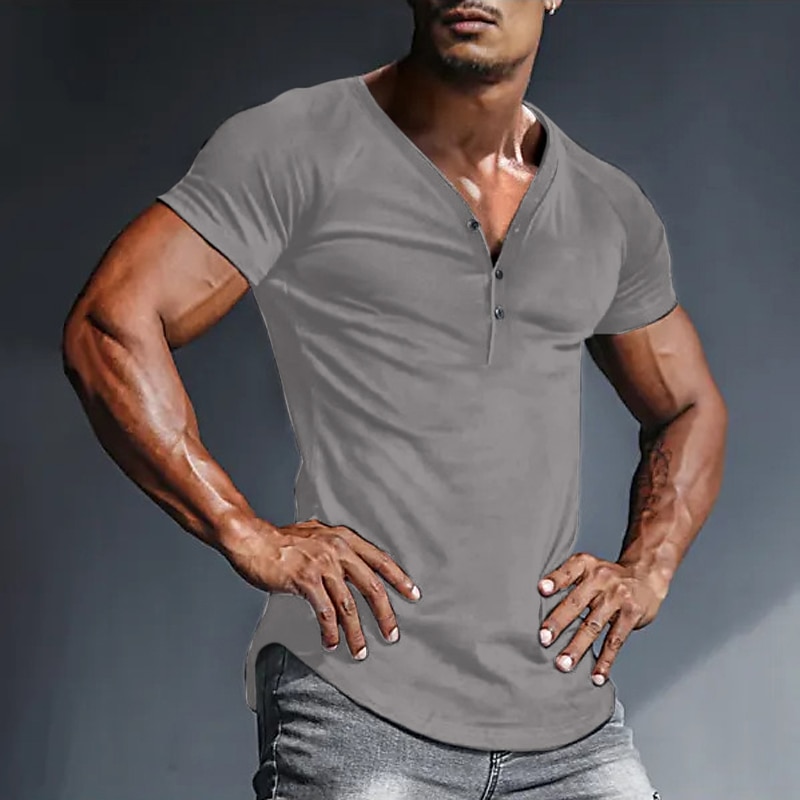 Men's Button T Shirt T Shirt Henley Shirt Tee Top Short Sleeves V Neck Summer Plain Designer Basic Modern Contemporary Buttons Vacation Street Going out Black White Navy Blue Top Tee for Men 2025 - $14.99 –P3