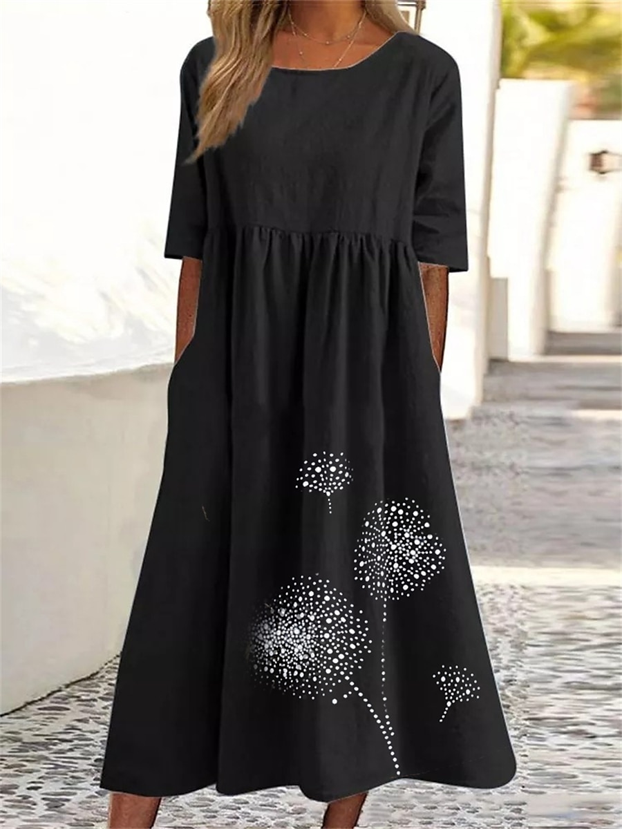 Per donna Verde militare Nero Rosa Estate Primavera Autunno Abito maxi Abiti in cotone e lino Vestito Casual Abito a tunica Essenziale Casual Maturo All'aperto Vacanza Quotidiano Vestibilità comoda del 2025 a $32.99 –P2